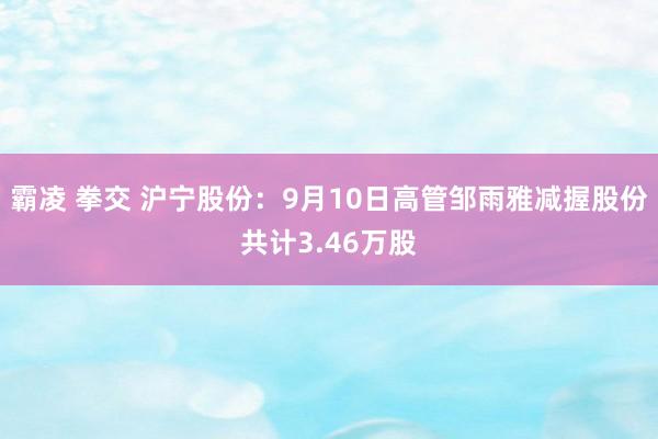 霸凌 拳交 沪宁股份：9月10日高管邹雨雅减握股份共计3.46万股