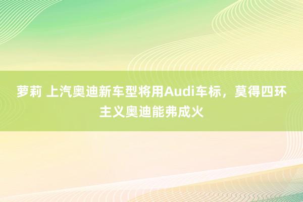 萝莉 上汽奥迪新车型将用Audi车标，莫得四环主义奥迪能弗成火