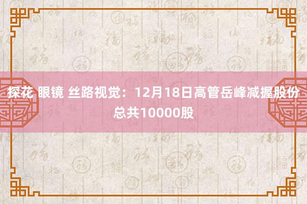 探花 眼镜 丝路视觉：12月18日高管岳峰减握股份总共10000股