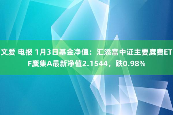 文爱 电报 1月3日基金净值：汇添富中证主要糜费ETF麇集A最新净值2.1544，跌0.98%